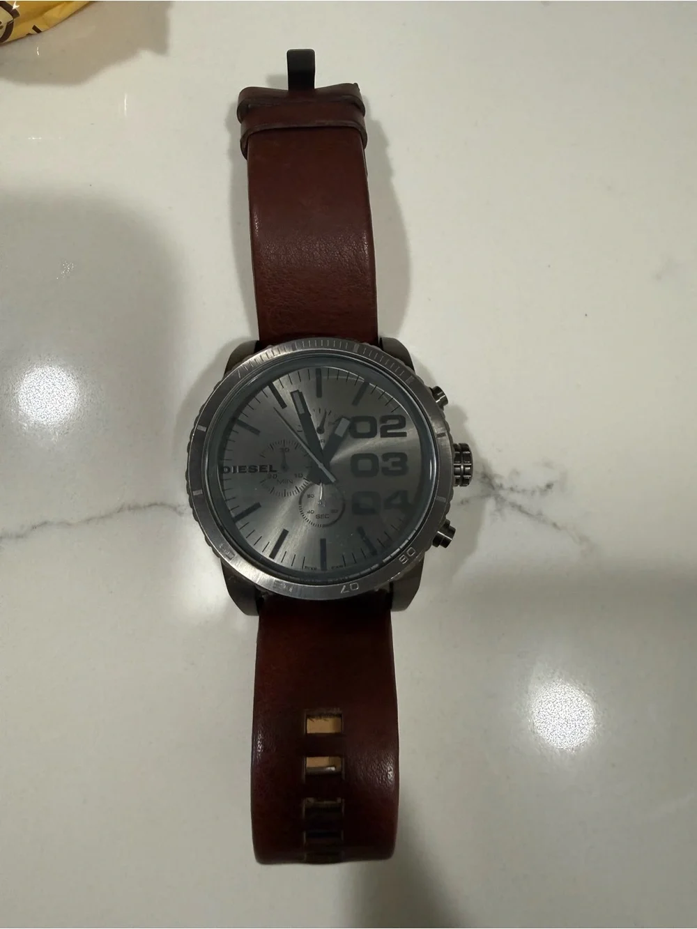 Diesel Silver Dial with Brown Leather Strap Watch